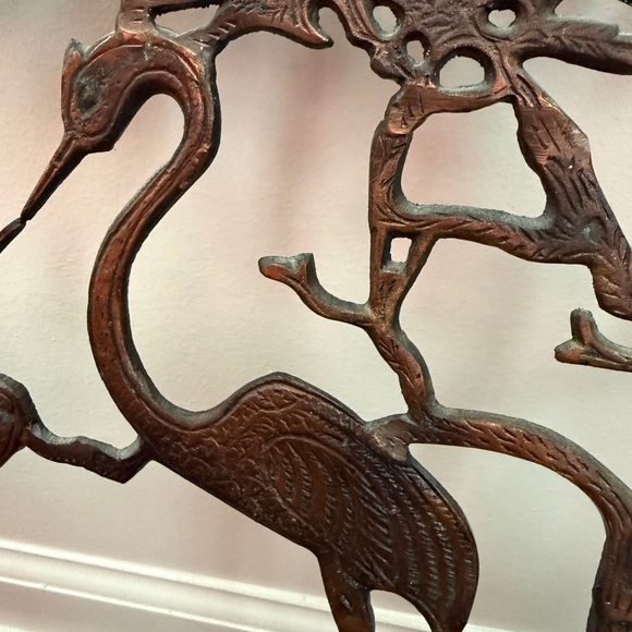 1950s Cranes Bonsai Tree of Life Brass Wall Art - Picture 2 of 6